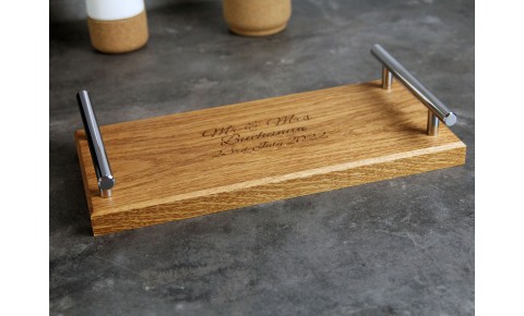 Personalised Oak Tray with Chrome Handles | 150 X 300